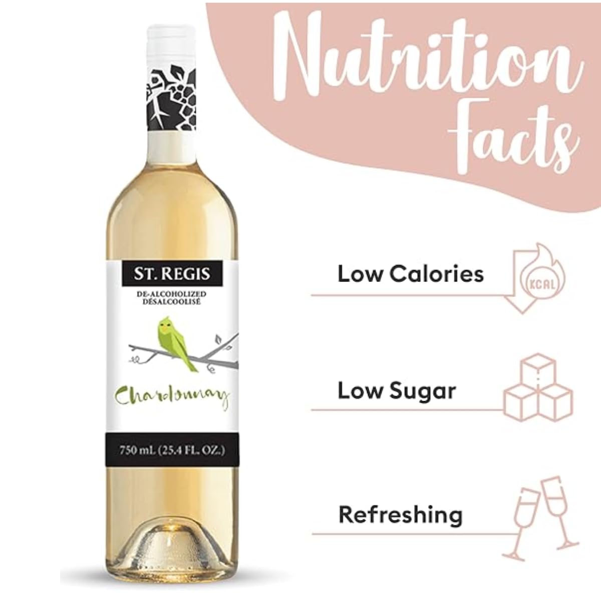 ST. REGIS Non-Alcoholic Cabernet Sauvignon, 25.4 Fl Oz (6 Pack) - Low Calorie, Low Sugar - Fruity & Spicy Rich Flavor from Spain