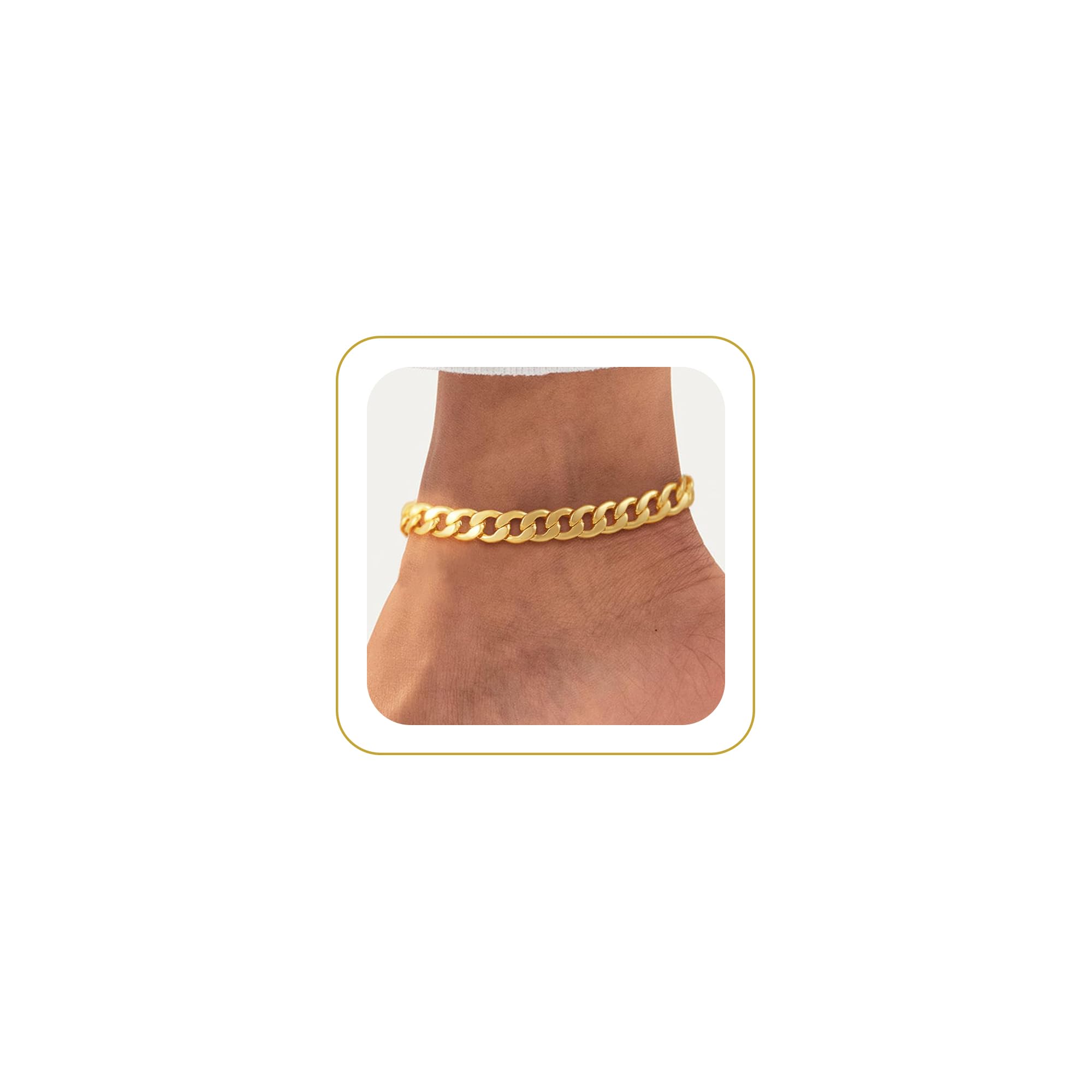 Gold Ankle Bracelets for Women Waterproof - Dainty Gold Anklets Trendy Layered 14K Gold/Silver Plated Stackable Chunky Cuban Link Chian Anklet Bracelet Set for Women Non Tarnish Beach Jewelry Gift