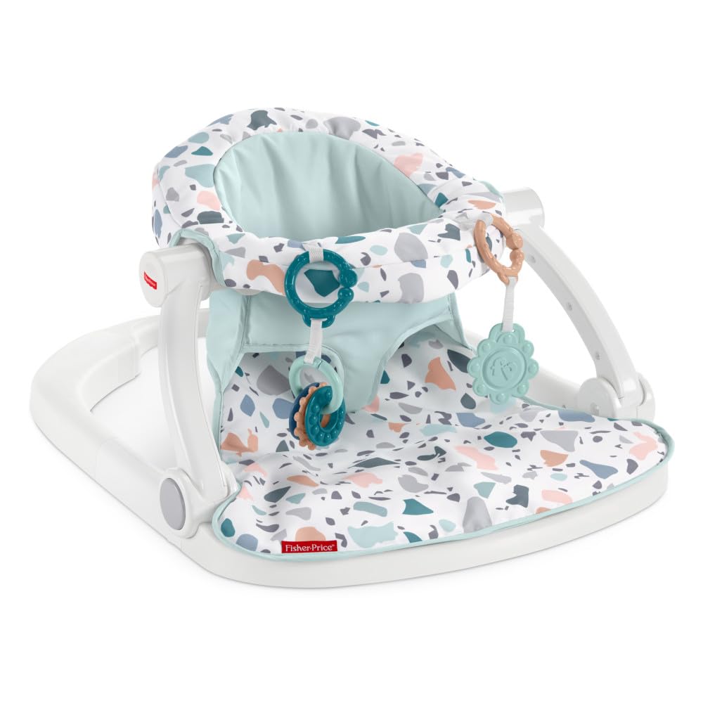 Fisher-Price Portable Baby Chair Sit-Me-Up Floor Seat with Developmental Toys & Machine Washable Seat Pad, Rainbow Showers