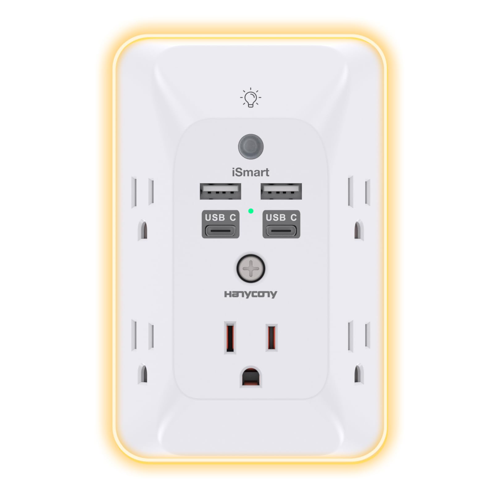 Outlet Extender with Night Light, Multi Plug Wall Outlet, Surge Protector | Multiple Electrical Outlet Splitter Expander, 4 USB Ports (1 USB C) Wall Charger, Plug Extension Adapter for Home, Dorm, RV