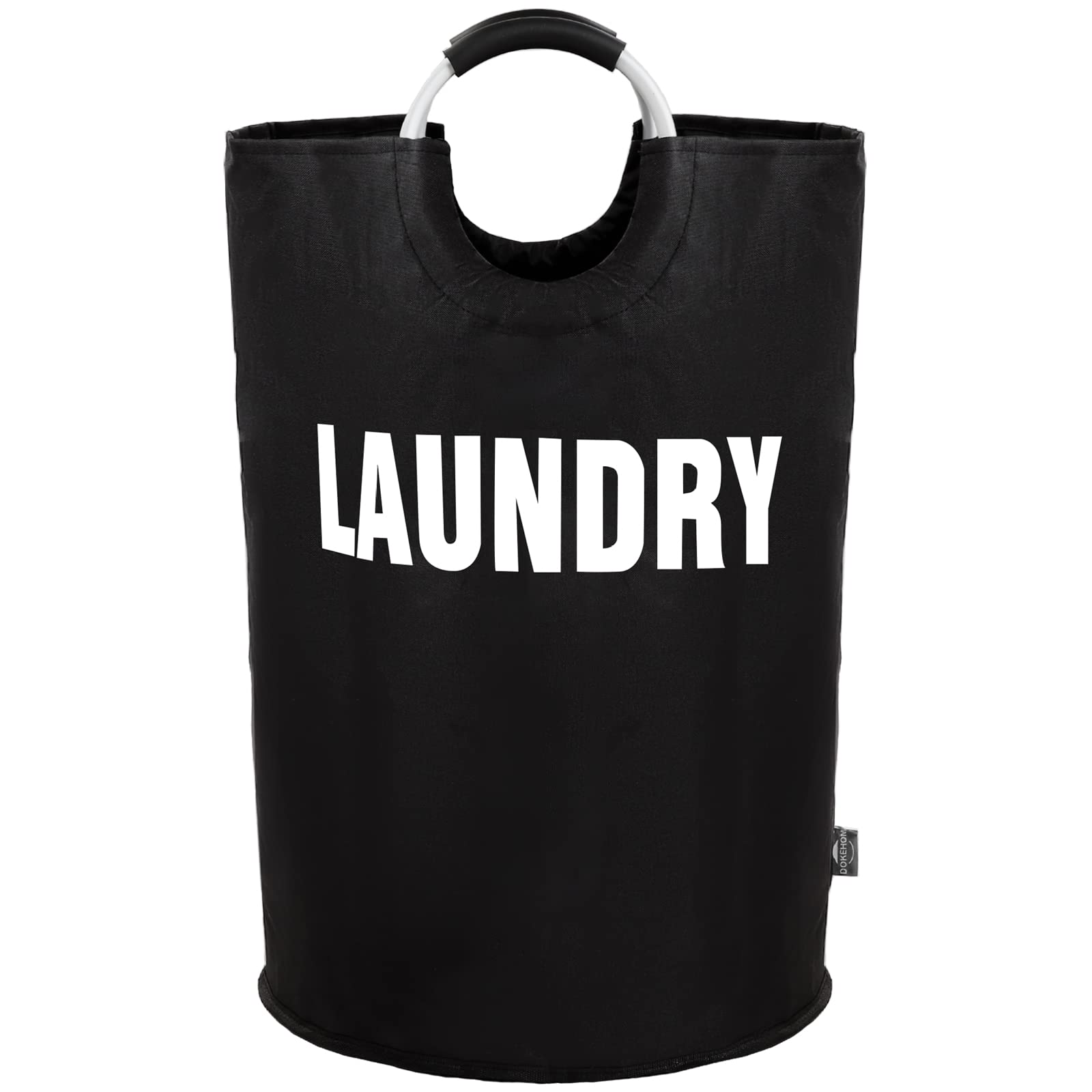 DOKEHOM 90L Large Laundry Basket, Collapsible Laundry Bag, Black | Freestanding tall clothes hamper & foldable washing bin. High-capacity clothes storage basket with durable sturdy handles