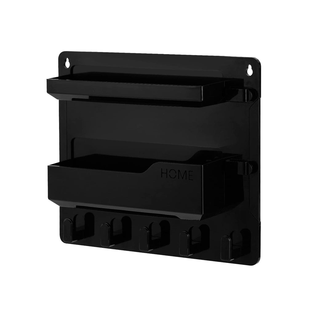 Bedside Shelf Wall Mount, Adhesive Bedside Shelf Accessories Organizer with Hooks and Cable Clips,Dorm Bedside Wall Storage for Phone, Remote, Earphone, Kindle,Plastic(White)