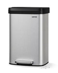 Garvee 13 gal / 50 L Stainless Steel Trash Can with Lid, Large Garbage Can for Kitchen, Rustproof Step-on Kitchen Metal Trash Bin with Liner Rim, Rear Handle, Soft Close Plastic Lid, Silver