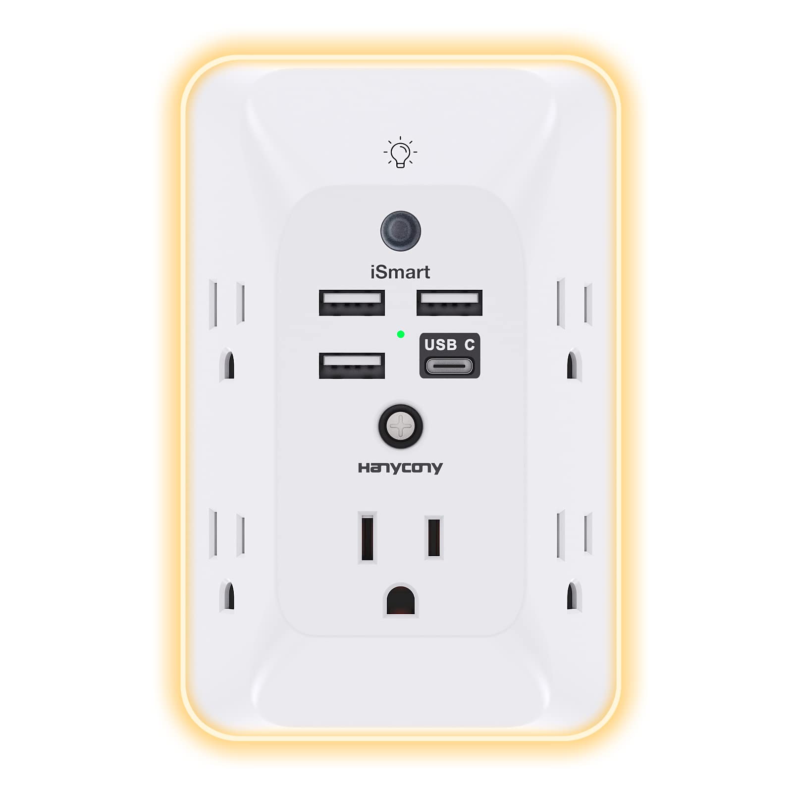 Outlet Extender with Night Light, Multi Plug Wall Outlet, Surge Protector | Multiple Electrical Outlet Splitter Expander, 4 USB Ports (1 USB C) Wall Charger, Plug Extension Adapter for Home, Dorm, RV