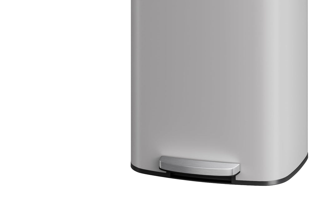 Garvee 13 gal / 50 L Stainless Steel Trash Can with Lid, Large Garbage Can for Kitchen, Rustproof Step-on Kitchen Metal Trash Bin with Liner Rim, Rear Handle, Soft Close Plastic Lid, Silver