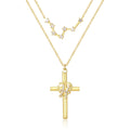 14K Gold Zodiac Cross Layered Necklace for Women - Horoscope Constellation Pendant with Cross,Luxury Anniversary Birthday Mothers Day Gifts Jewelry (12 Zodiac Signs)
