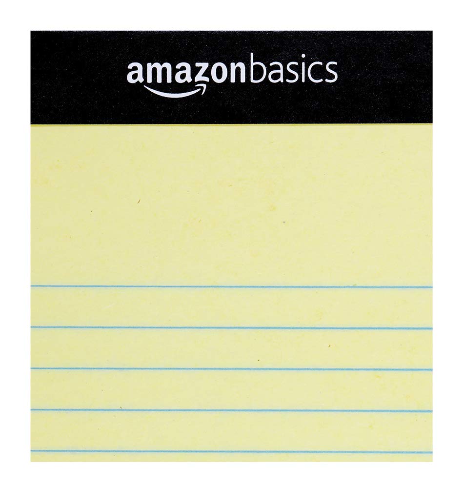 Amazon Basics Narrow Ruled Writing Pads, Perforated, 5" x 8", Multicolor, 6-Pack of 50 Sheets