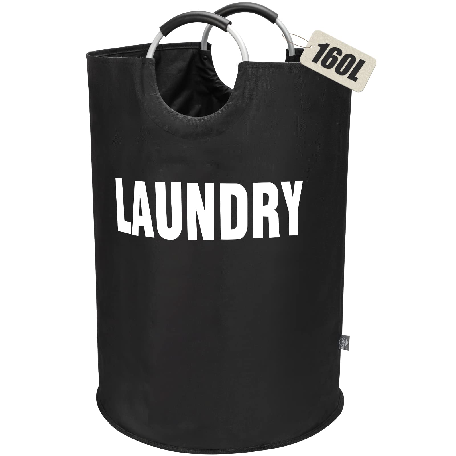 DOKEHOM 90L Large Laundry Basket, Collapsible Laundry Bag, Black | Freestanding tall clothes hamper & foldable washing bin. High-capacity clothes storage basket with durable sturdy handles
