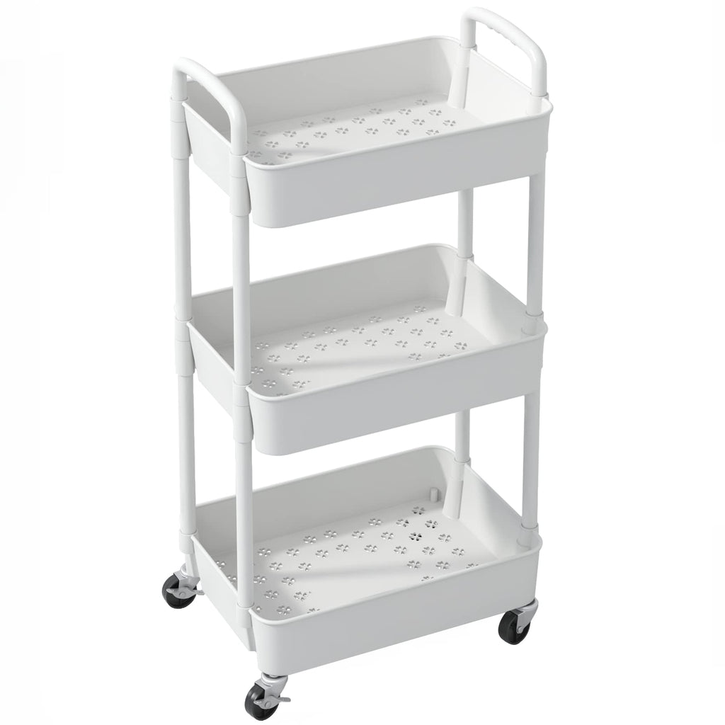 Sywhitta 3-Tier Plastic Rolling Utility Cart with Handle, Multi-Functional Storage Trolley for Office, Living Room, Kitchen, Movable Storage Organizer with Wheels, Black