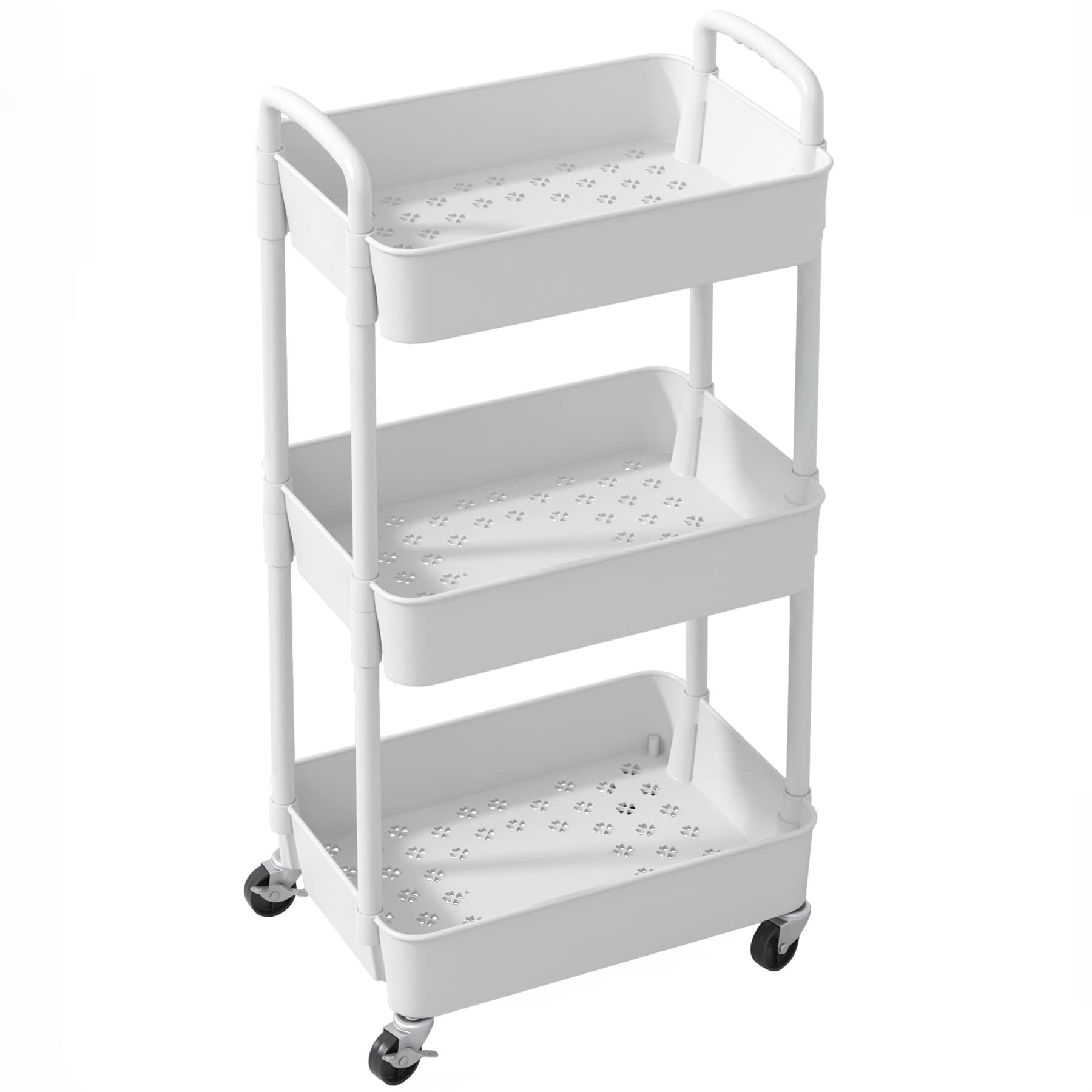 Sywhitta 3-Tier Plastic Rolling Utility Cart with Handle, Multi-Functional Storage Trolley for Office, Living Room, Kitchen, Movable Storage Organizer with Wheels, Black
