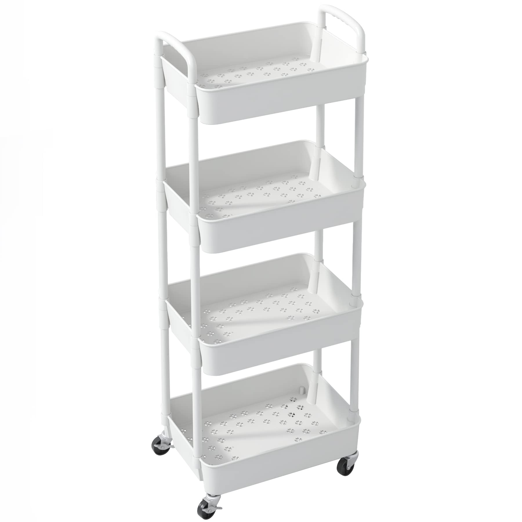 Sywhitta 3-Tier Plastic Rolling Utility Cart with Handle, Multi-Functional Storage Trolley for Office, Living Room, Kitchen, Movable Storage Organizer with Wheels, Black