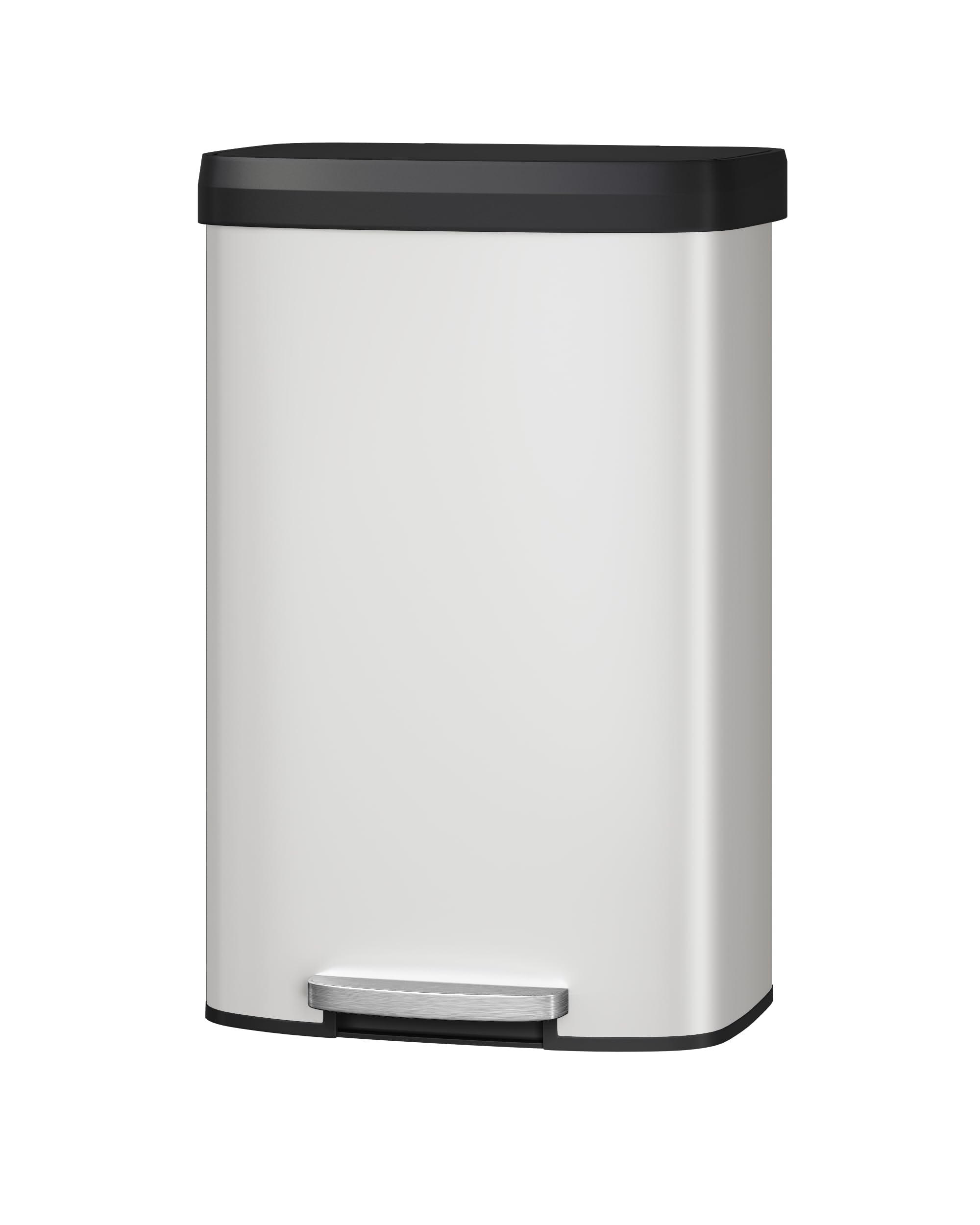 Garvee 13 gal / 50 L Stainless Steel Trash Can with Lid, Large Garbage Can for Kitchen, Rustproof Step-on Kitchen Metal Trash Bin with Liner Rim, Rear Handle, Soft Close Plastic Lid, Silver