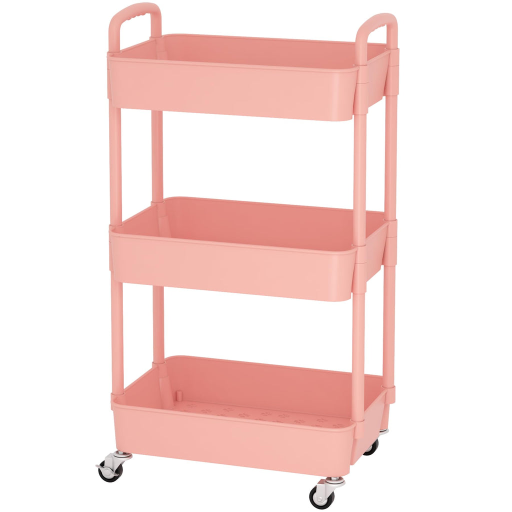 Sywhitta 3-Tier Plastic Rolling Utility Cart with Handle, Multi-Functional Storage Trolley for Office, Living Room, Kitchen, Movable Storage Organizer with Wheels, Black