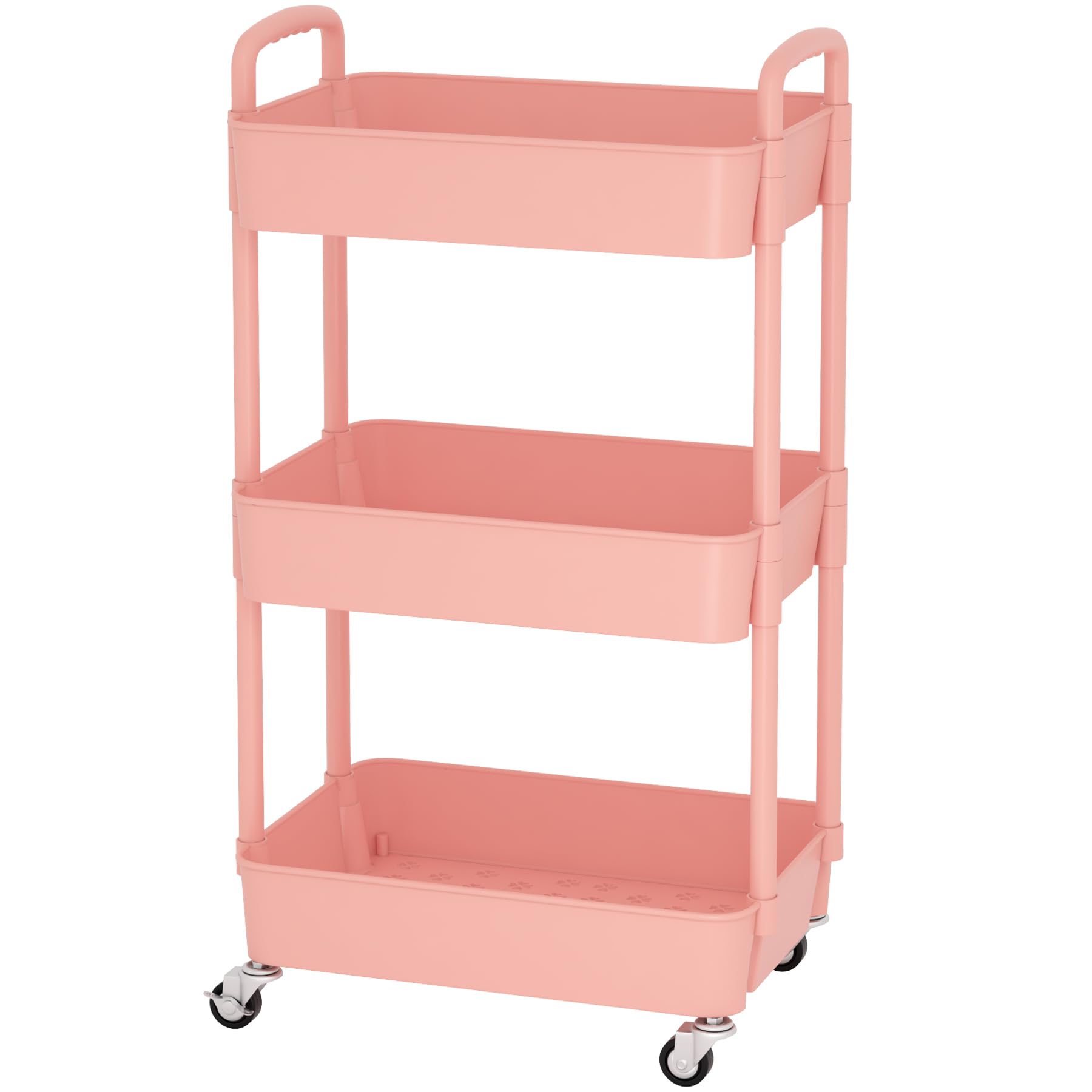 Sywhitta 3-Tier Plastic Rolling Utility Cart with Handle, Multi-Functional Storage Trolley for Office, Living Room, Kitchen, Movable Storage Organizer with Wheels, Black