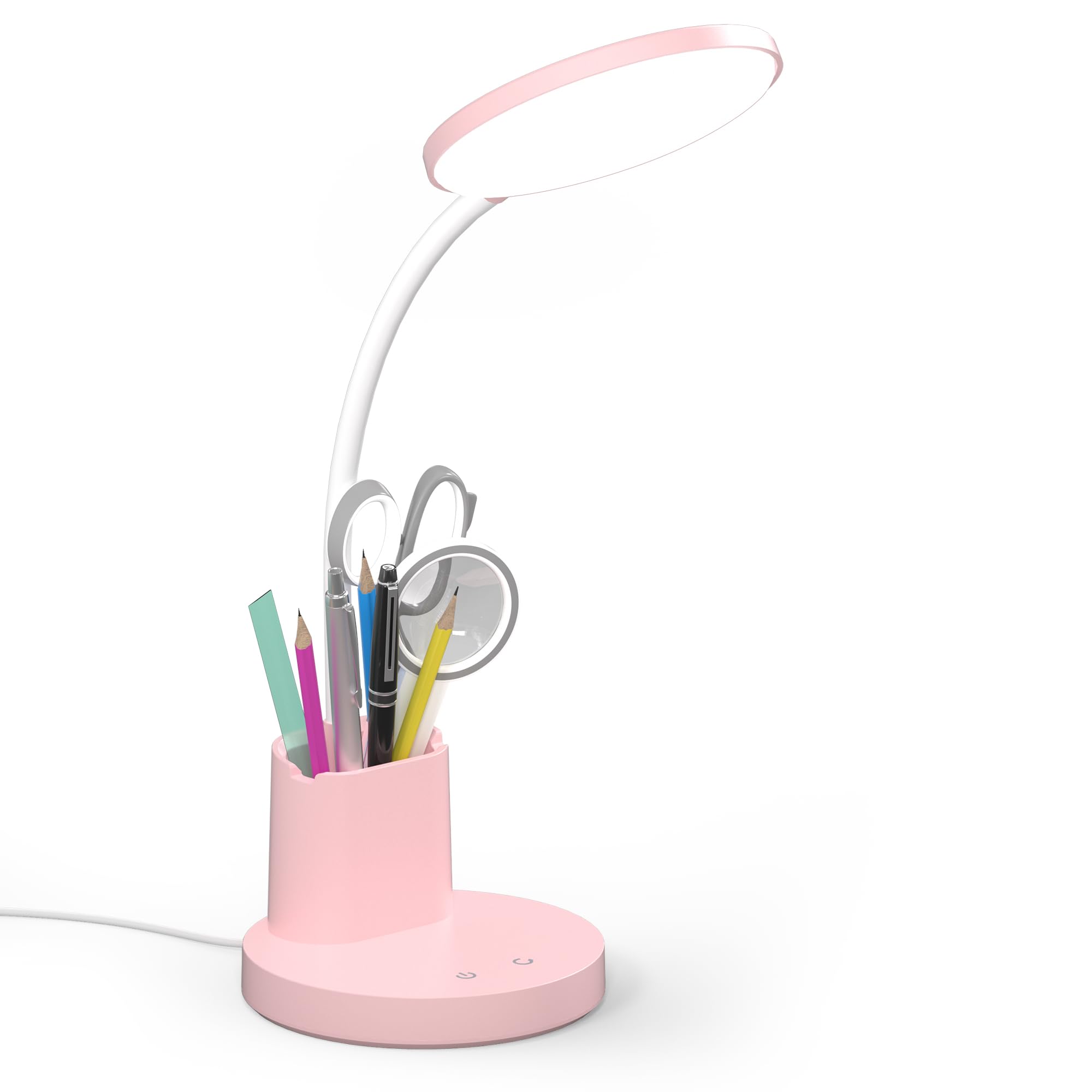 LED Desk Lamp with Wireless Charger for Home Office, Black | 3 Color Modes Dimmable Eye-Caring Study Desk Light for College Dorm Room, 360° Flexible Arm, Built-in Pen Holder, 800 Lumen