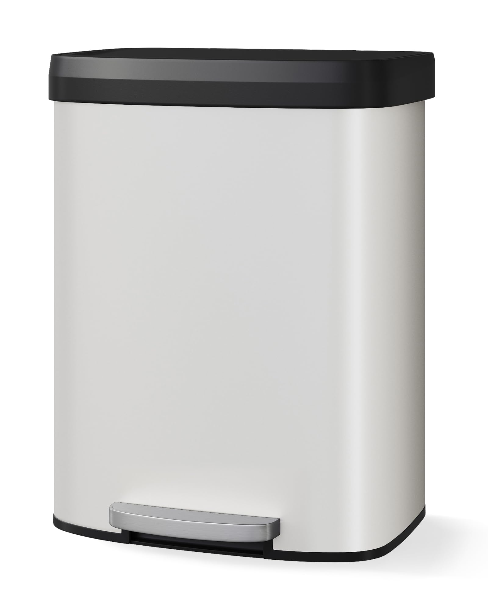 Garvee 13 gal / 50 L Stainless Steel Trash Can with Lid, Large Garbage Can for Kitchen, Rustproof Step-on Kitchen Metal Trash Bin with Liner Rim, Rear Handle, Soft Close Plastic Lid, Silver