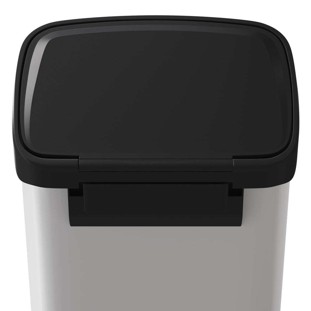 Garvee 13 gal / 50 L Stainless Steel Trash Can with Lid, Large Garbage Can for Kitchen, Rustproof Step-on Kitchen Metal Trash Bin with Liner Rim, Rear Handle, Soft Close Plastic Lid, Silver