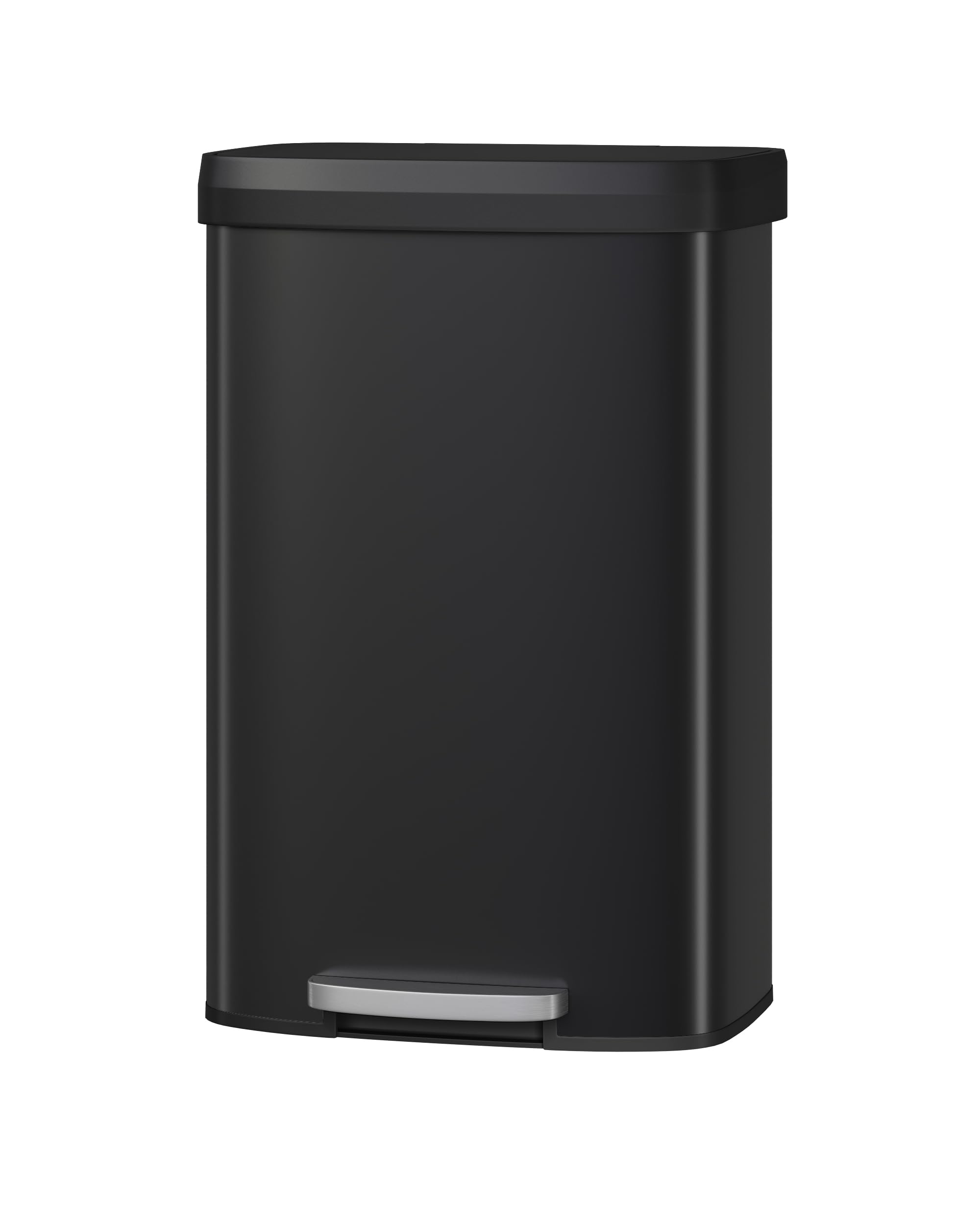 Garvee 13 gal / 50 L Stainless Steel Trash Can with Lid, Large Garbage Can for Kitchen, Rustproof Step-on Kitchen Metal Trash Bin with Liner Rim, Rear Handle, Soft Close Plastic Lid, Silver