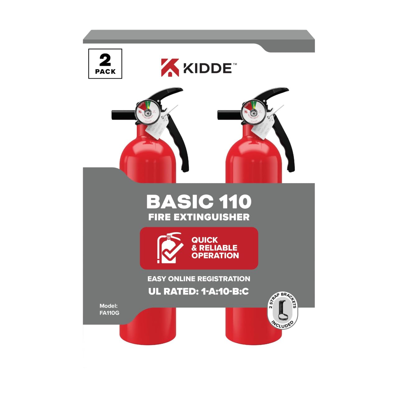 Kidde Basic 110 Fire Extinguisher for Home, 1-A:10-B:C, FA110G, 1 Pack | Residential Multi-Purpose Extinguisher for Small Common Household Fires, 2.5 lb. Dry Chemical