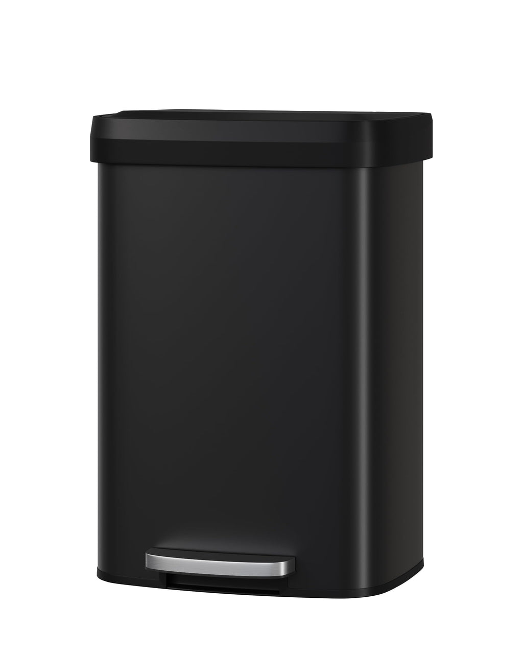 Garvee 13 gal / 50 L Stainless Steel Trash Can with Lid, Large Garbage Can for Kitchen, Rustproof Step-on Kitchen Metal Trash Bin with Liner Rim, Rear Handle, Soft Close Plastic Lid, Silver