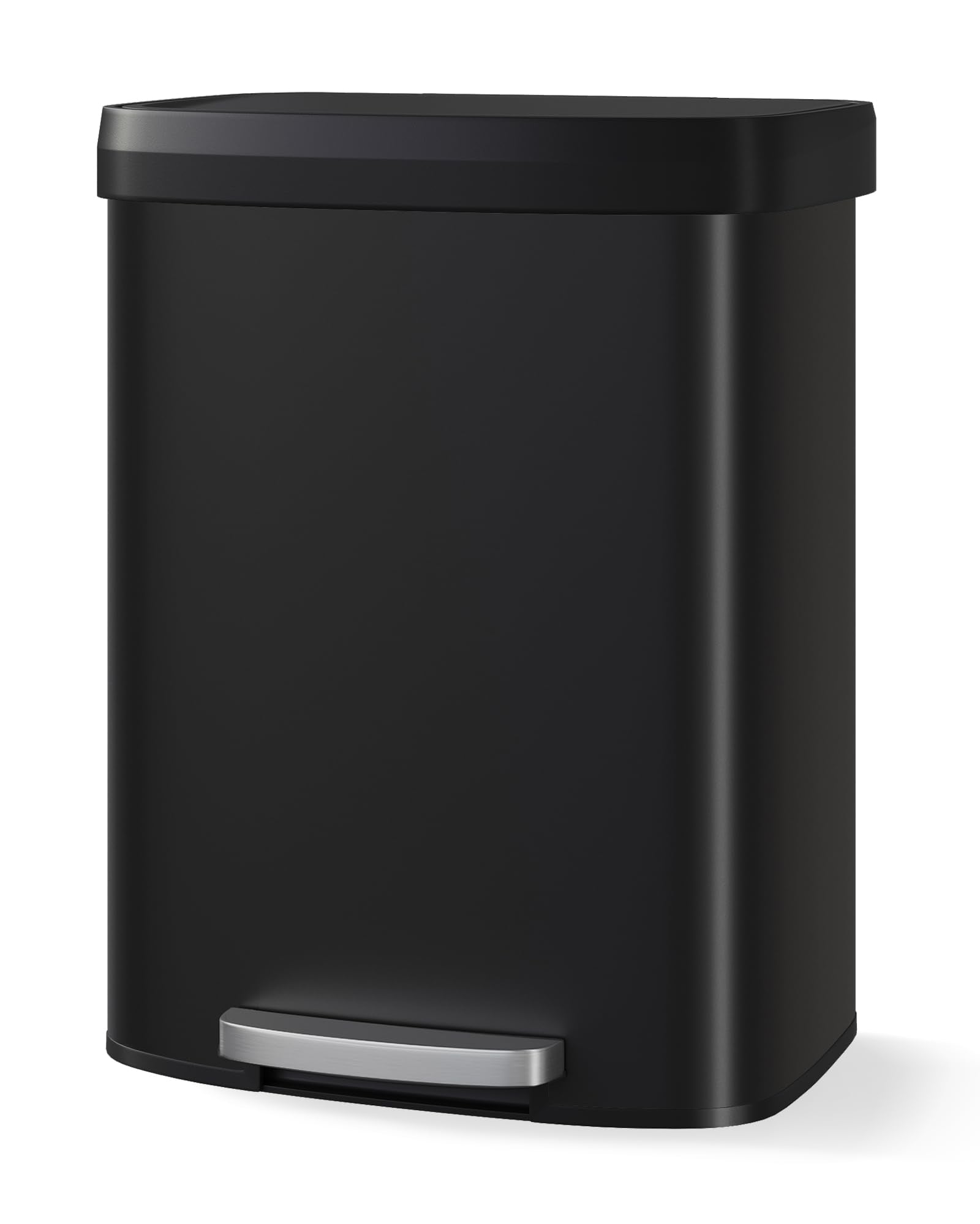 Garvee 13 gal / 50 L Stainless Steel Trash Can with Lid, Large Garbage Can for Kitchen, Rustproof Step-on Kitchen Metal Trash Bin with Liner Rim, Rear Handle, Soft Close Plastic Lid, Silver