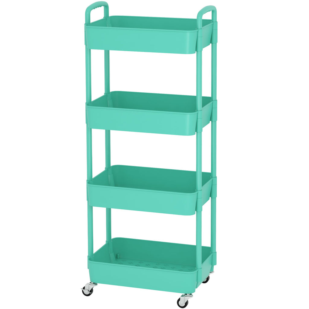 Sywhitta 3-Tier Plastic Rolling Utility Cart with Handle, Multi-Functional Storage Trolley for Office, Living Room, Kitchen, Movable Storage Organizer with Wheels, Black