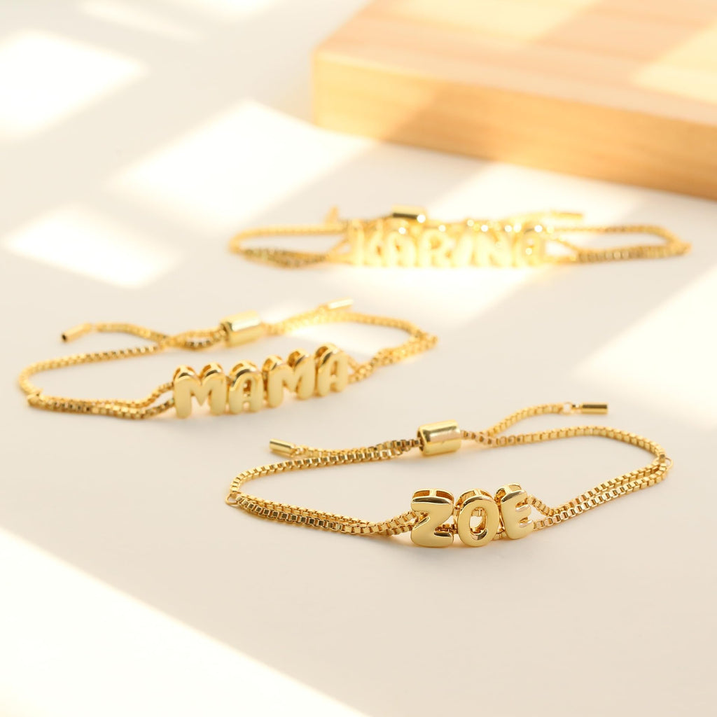 Personalized Name Bracelet for Women | Custom Bubble Letter, Jewelry Gift for Mom, Bridesmaid, Girlfriend