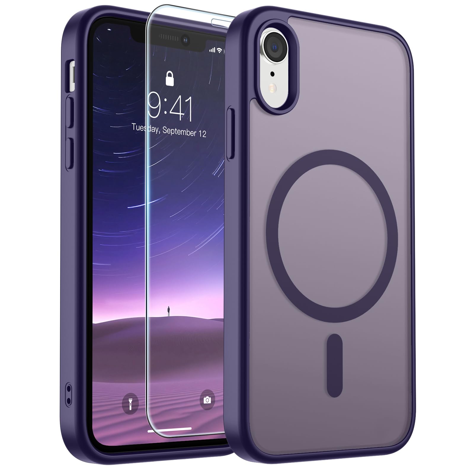 SUPFINE Magnetic for iPhone 17 Pro Max Case with Screen Protector (Compatible with MagSafe)(Military Grade Drop Protection) Translucent Matte Phone Cover,Dark Blue