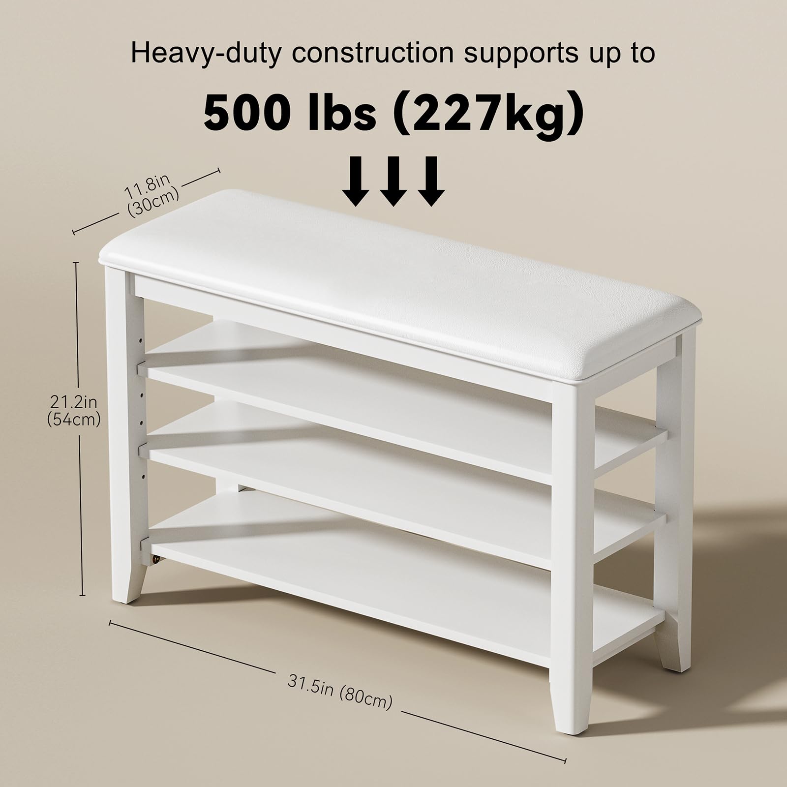 Taitiy Shoe Bench Storage Rubberwood with Leather Cushion for Entryway Bench Ideal for Hallways Shoe Rack Front Doors Entrances Mudrooms Featuring 3 Height-Adjustable and Removable Shelves