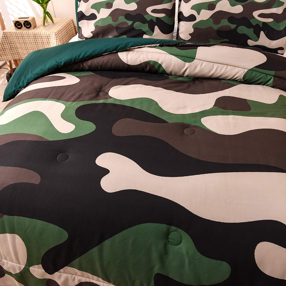 Holawakaka Twin Size Camouflage Bedding Comforter Set with Sheets, Boys Girls Men Camo Bed in A Bag 5 Pieces,Kids Teens Dorm Bed Sets Neutral Farmhouse Lodge Cabin Army Bedspread (Red, Twin)