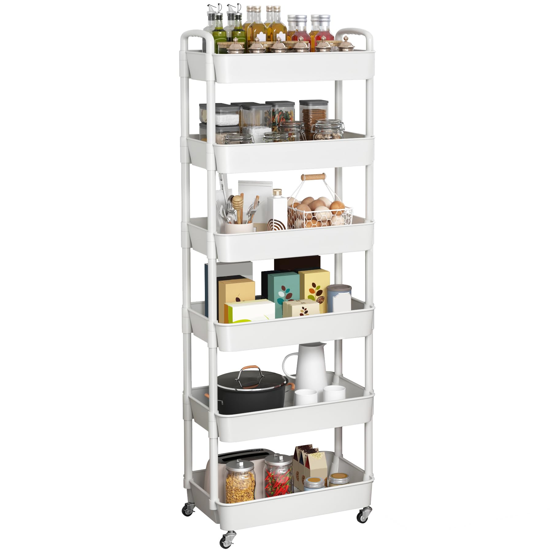 Sywhitta 3-Tier Plastic Rolling Utility Cart with Handle, Multi-Functional Storage Trolley for Office, Living Room, Kitchen, Movable Storage Organizer with Wheels, Black