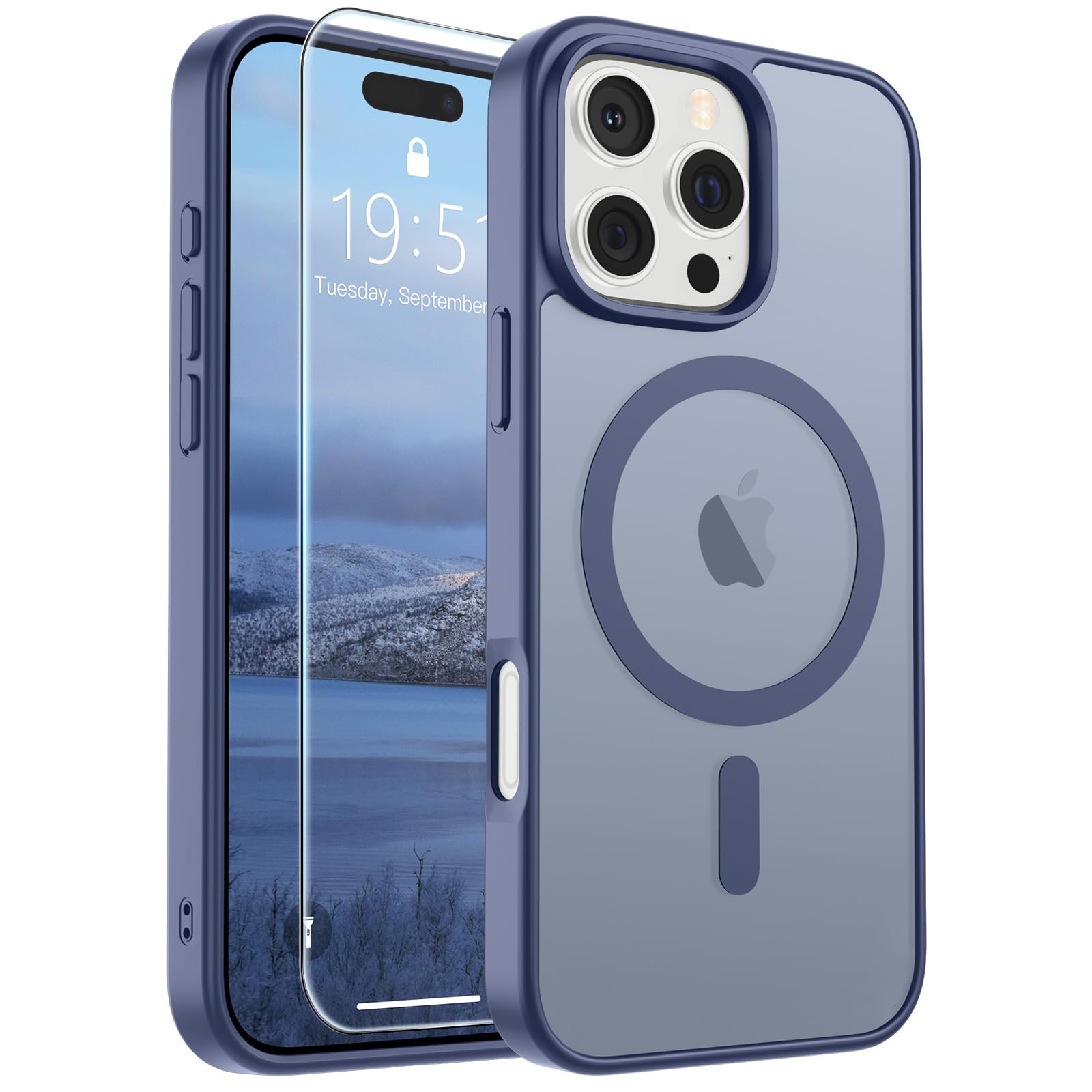 SUPFINE Magnetic for iPhone 17 Pro Max Case with Screen Protector (Compatible with MagSafe)(Military Grade Drop Protection) Translucent Matte Phone Cover,Dark Blue