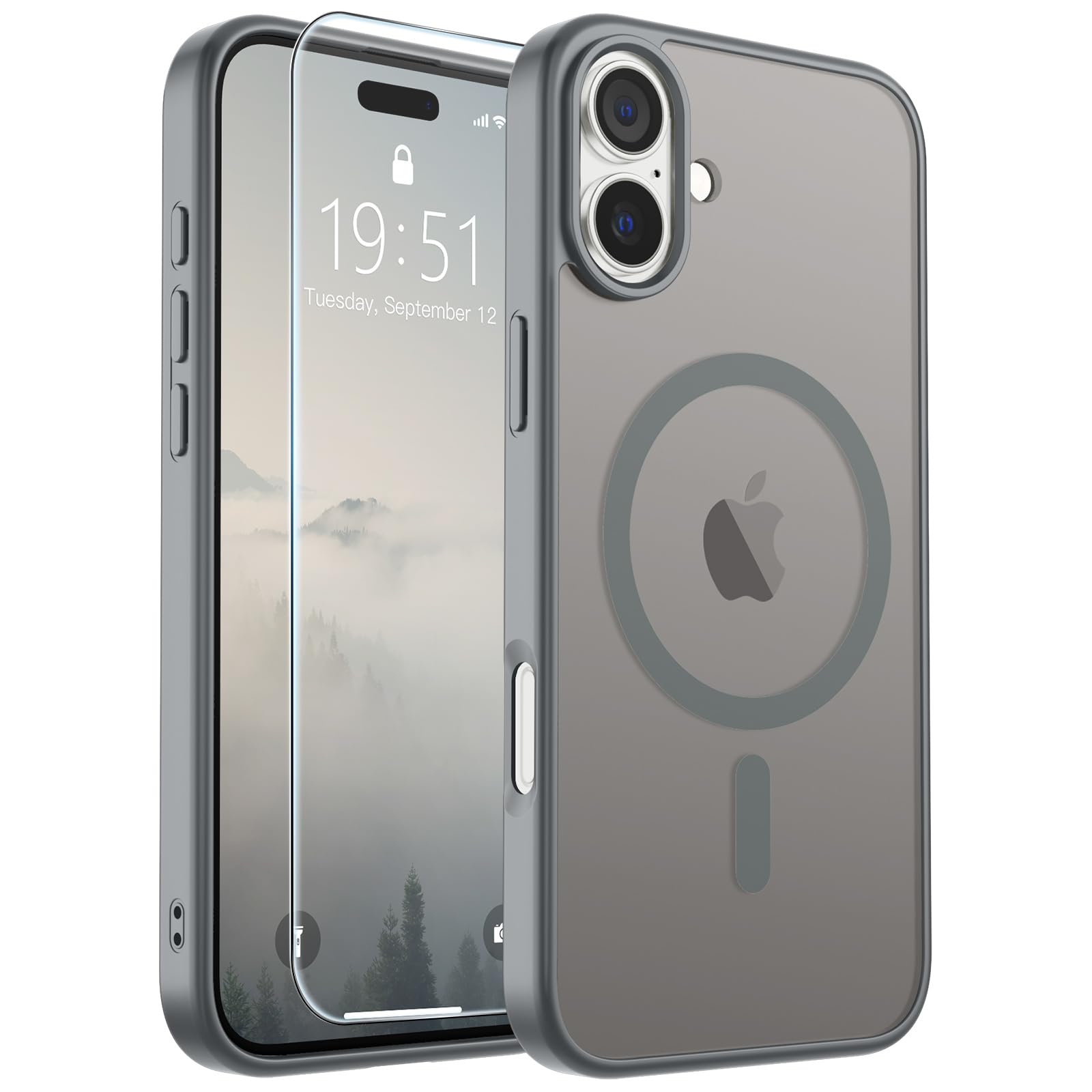 SUPFINE Magnetic for iPhone 17 Pro Max Case with Screen Protector (Compatible with MagSafe)(Military Grade Drop Protection) Translucent Matte Phone Cover,Dark Blue