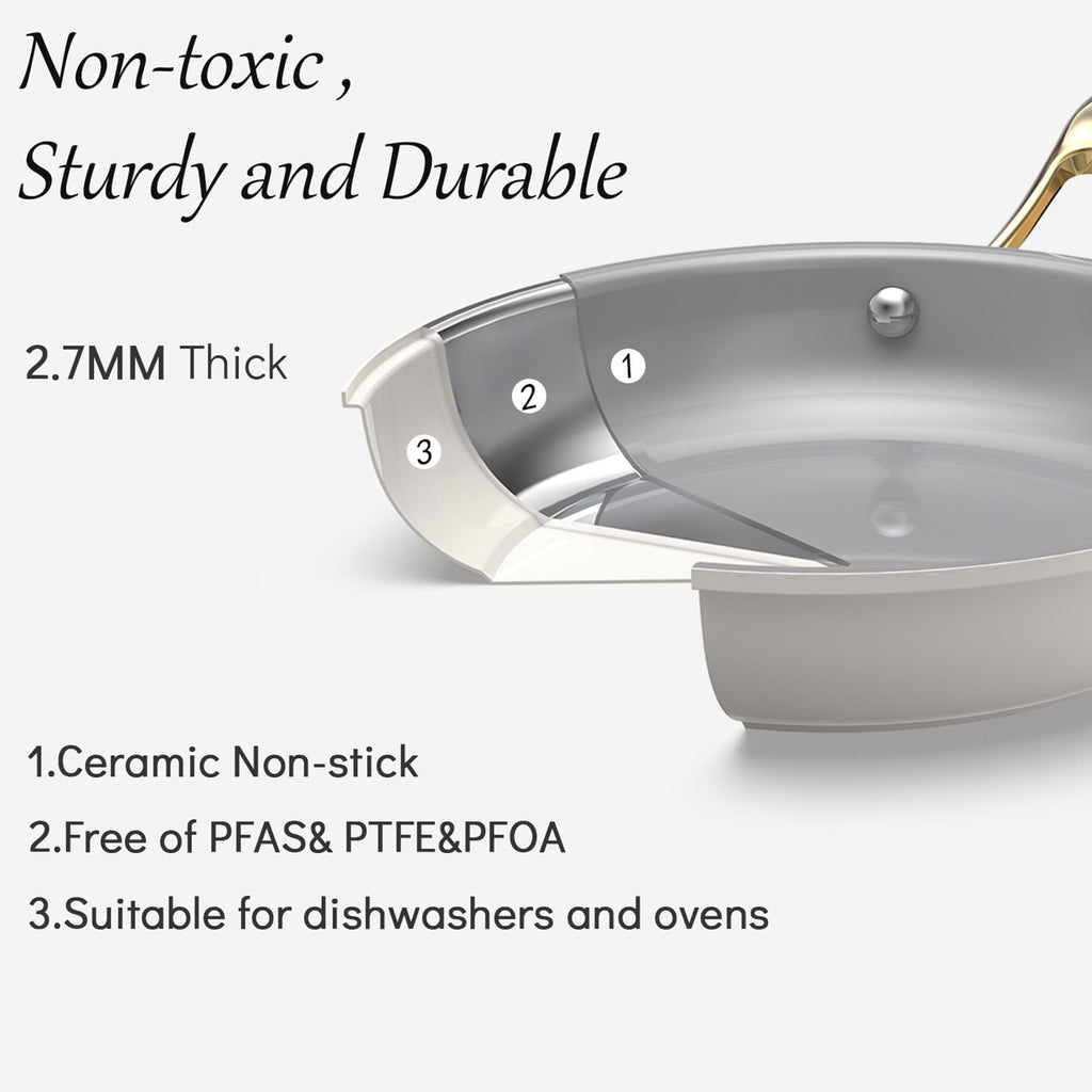 Ceramic Cookware Set, Pots & Pans Set, 10PC for RV and Apartment | Include saucepan, saute pan, stockpot, frying pans, oven safe to 480°F, dishwasher safe, non-toxic PFAS free, induction bases