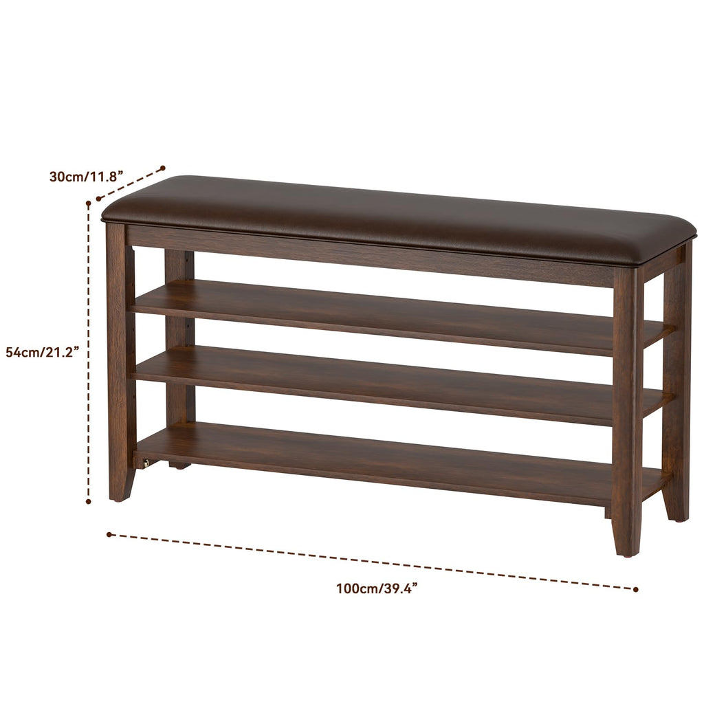 Taitiy Shoe Bench Storage Rubberwood with Leather Cushion for Entryway Bench Ideal for Hallways Shoe Rack Front Doors Entrances Mudrooms Featuring 3 Height-Adjustable and Removable Shelves
