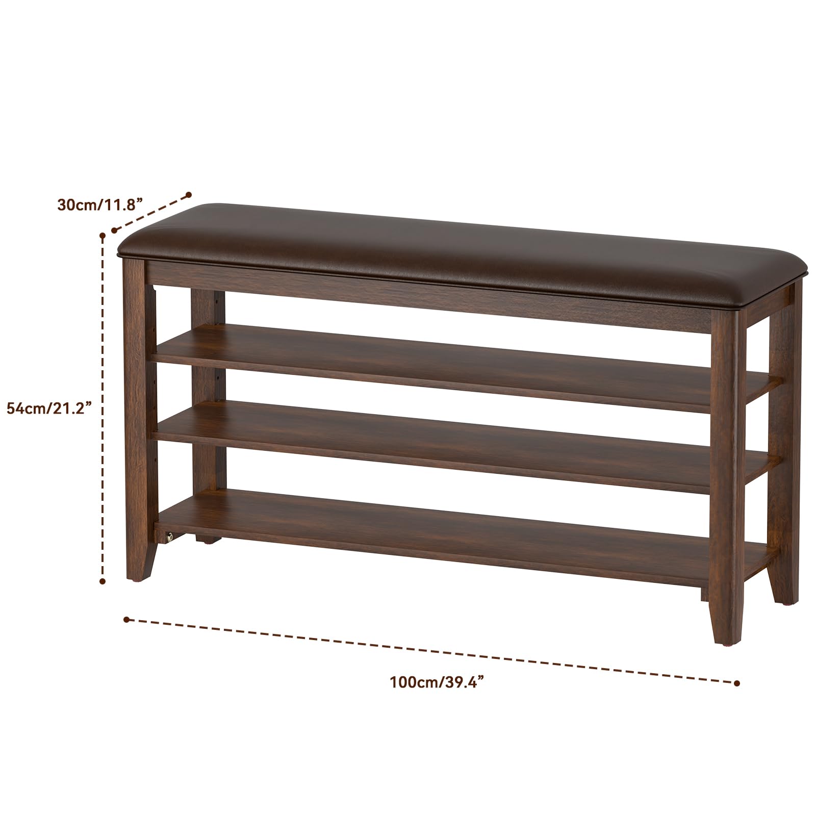 Taitiy Shoe Bench Storage Rubberwood with Leather Cushion for Entryway Bench Ideal for Hallways Shoe Rack Front Doors Entrances Mudrooms Featuring 3 Height-Adjustable and Removable Shelves