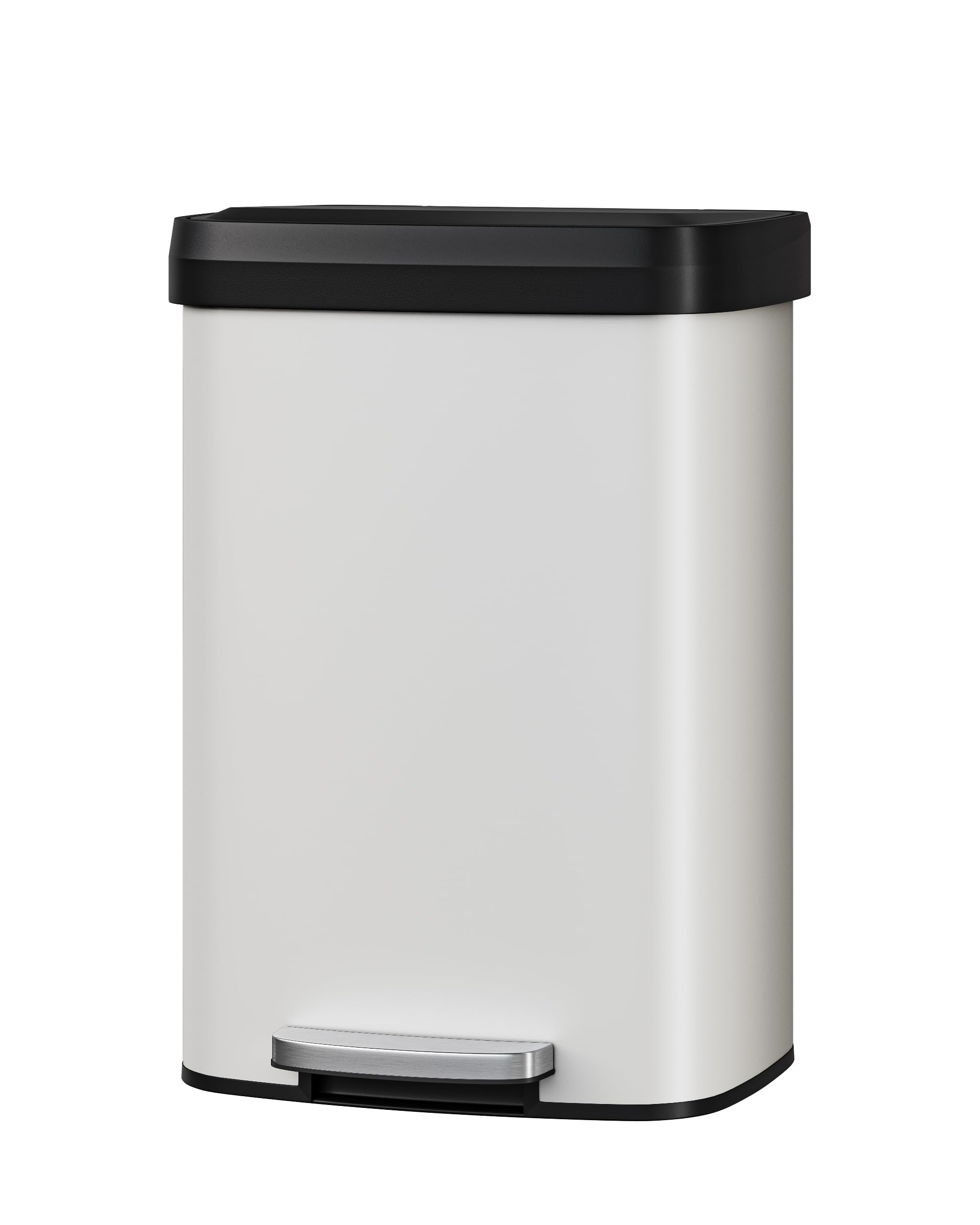Garvee 13 gal / 50 L Stainless Steel Trash Can with Lid, Large Garbage Can for Kitchen, Rustproof Step-on Kitchen Metal Trash Bin with Liner Rim, Rear Handle, Soft Close Plastic Lid, Silver