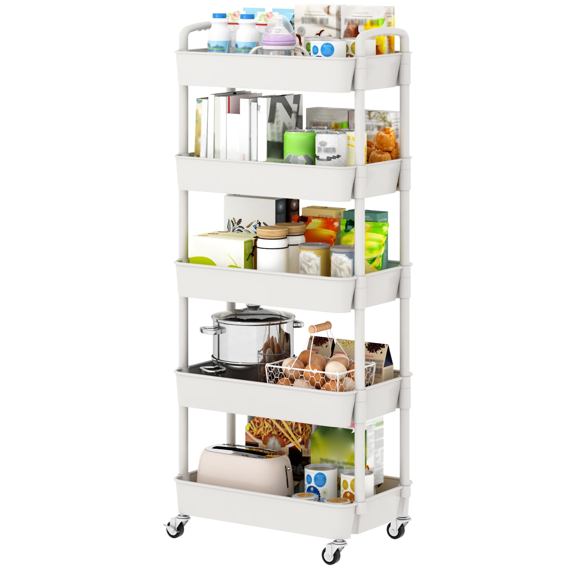 Sywhitta 3-Tier Plastic Rolling Utility Cart with Handle, Multi-Functional Storage Trolley for Office, Living Room, Kitchen, Movable Storage Organizer with Wheels, Black