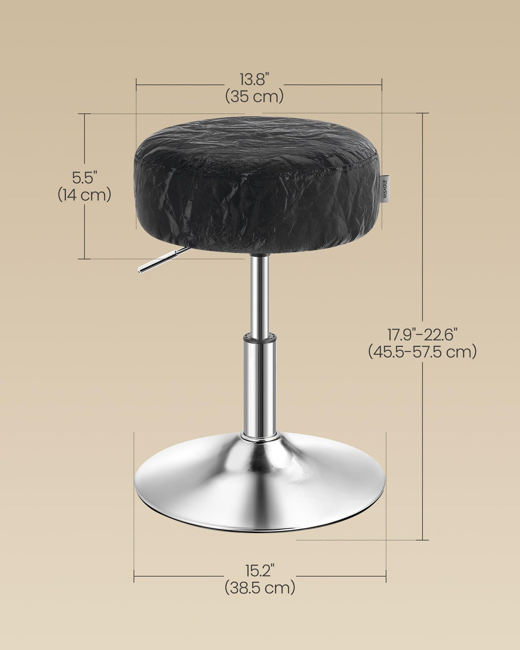 VASAGLE Adjustable Bar Stool, 360° Swivel, PU Leather, Thick Cushion, for Kitchen, Dining Room Bedroom, Modern, Cream White | LJB120W01 Dressing Chair Stool Stool Bedroom Kitchen Dining Room Modern White
