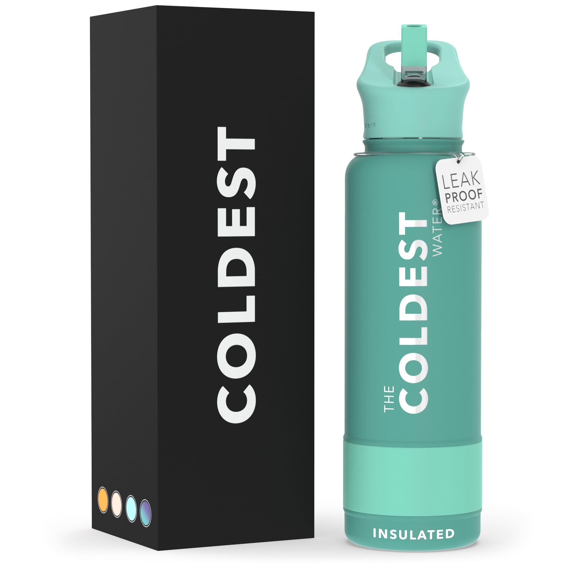 Coldest Insulated Water Bottle with Straw Lid - Stainless Steel Metal Insulated Bottle for Men & Women (Oceanic Green, 32 oz)