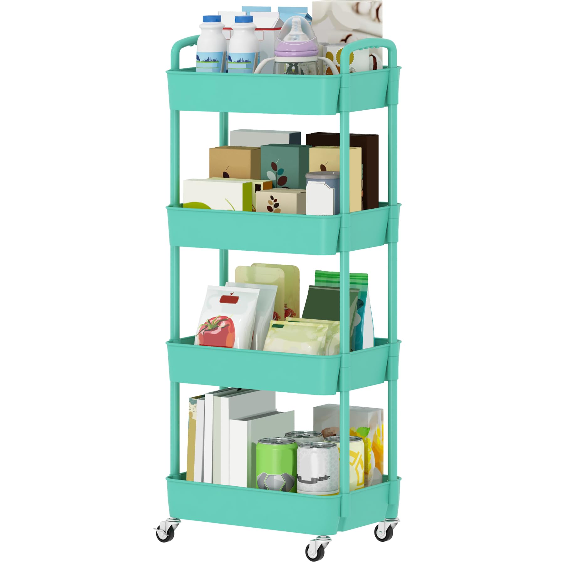 Sywhitta 3-Tier Plastic Rolling Utility Cart with Handle, Multi-Functional Storage Trolley for Office, Living Room, Kitchen, Movable Storage Organizer with Wheels, Black