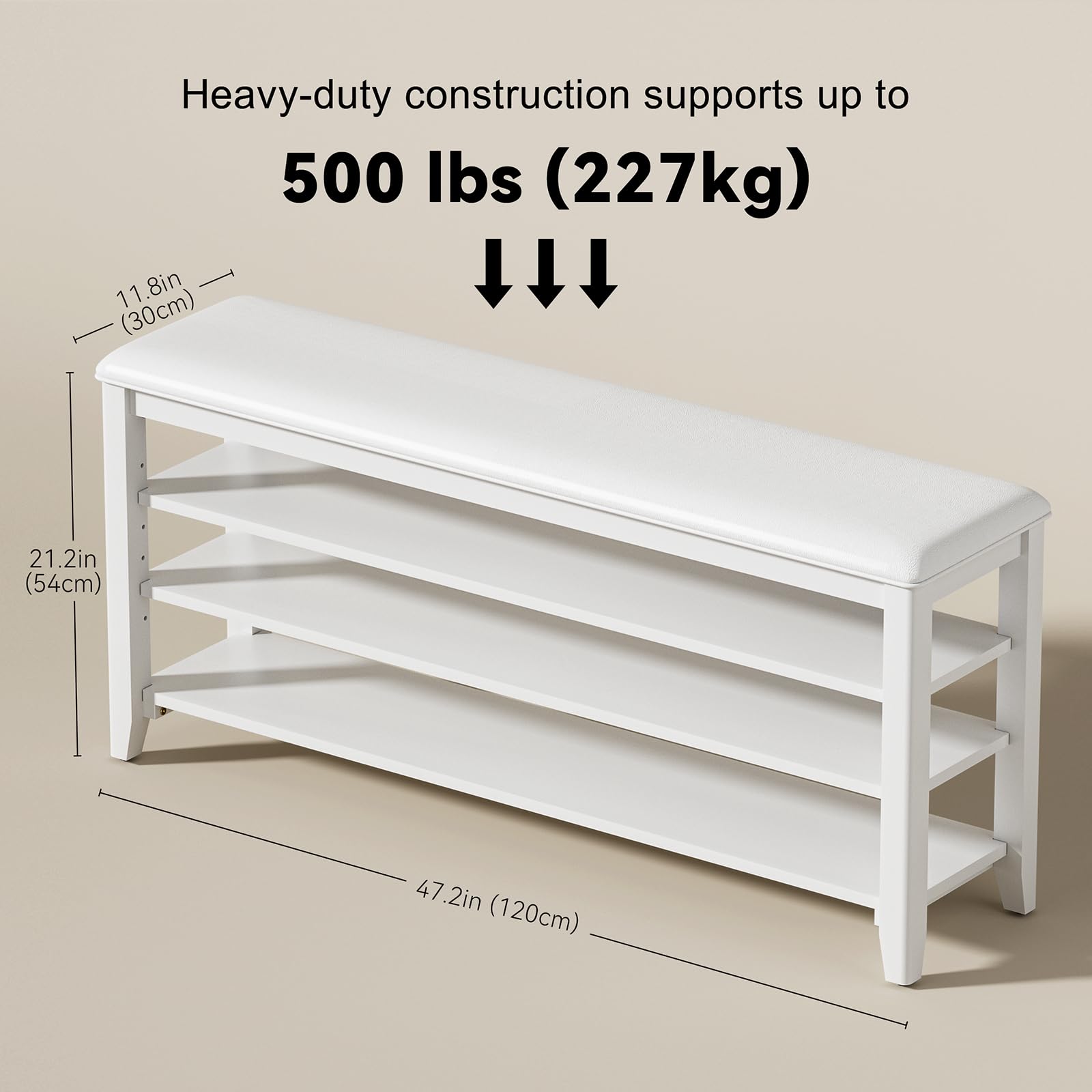 Taitiy Shoe Bench Storage Rubberwood with Leather Cushion for Entryway Bench Ideal for Hallways Shoe Rack Front Doors Entrances Mudrooms Featuring 3 Height-Adjustable and Removable Shelves