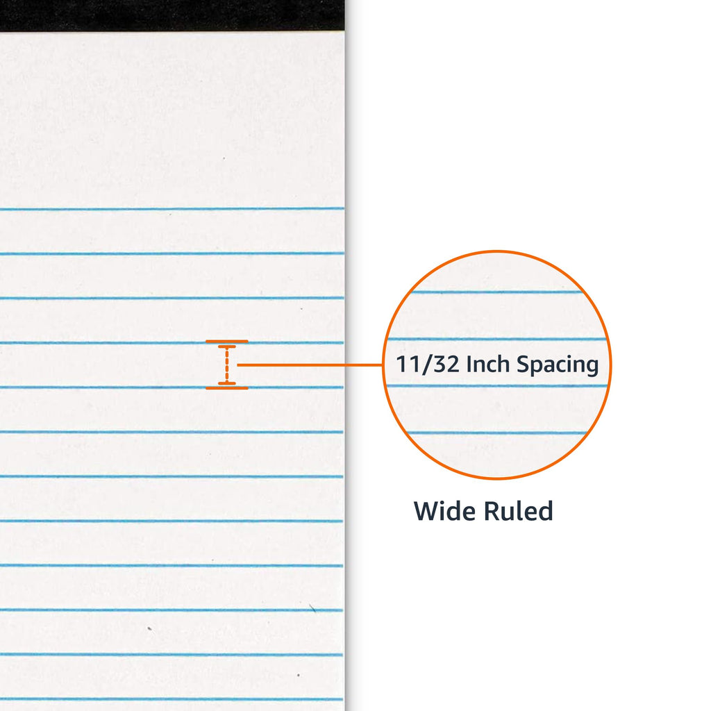 Amazon Basics Narrow Ruled Writing Pads, Perforated, 5" x 8", Multicolor, 6-Pack of 50 Sheets