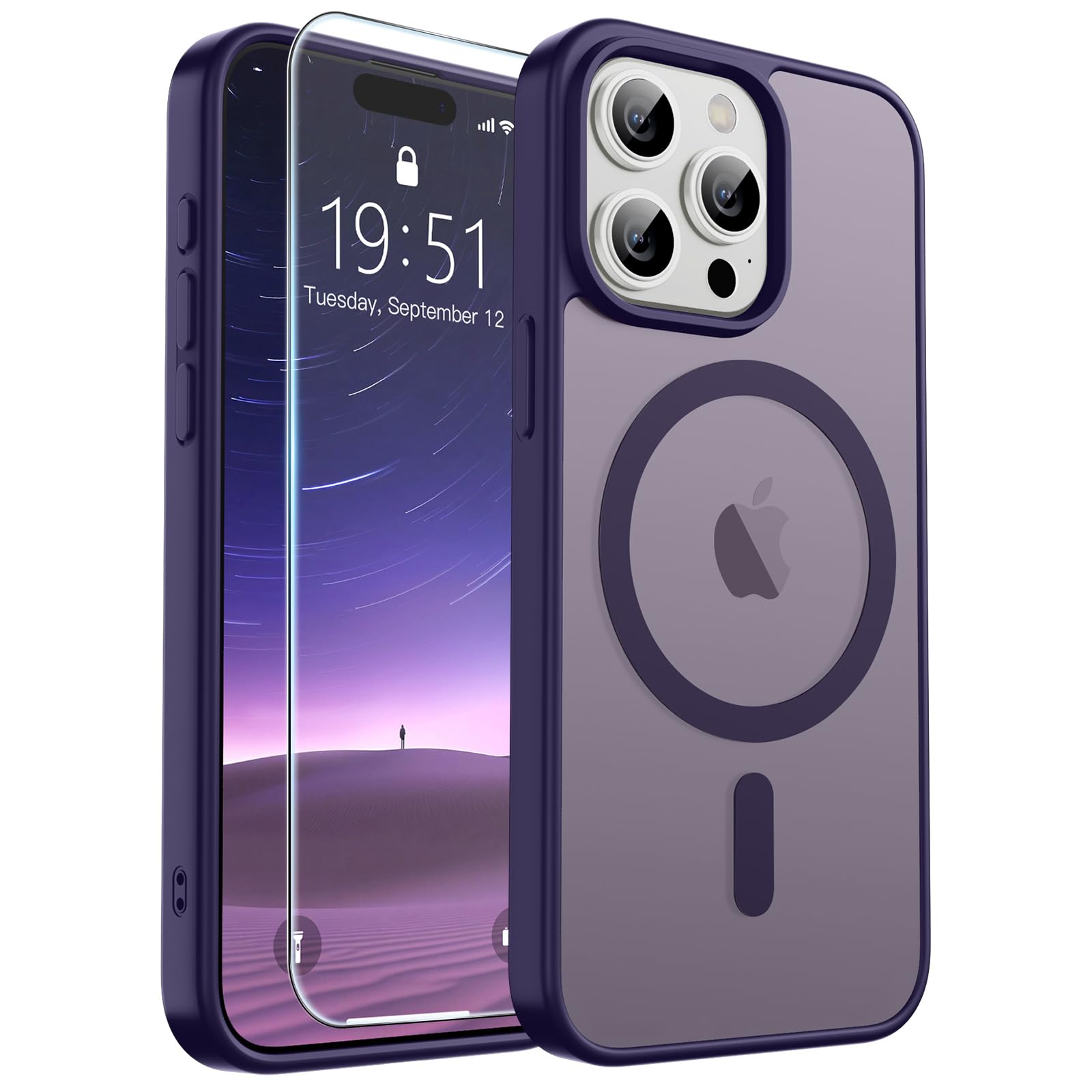SUPFINE Magnetic for iPhone 17 Pro Max Case with Screen Protector (Compatible with MagSafe)(Military Grade Drop Protection) Translucent Matte Phone Cover,Dark Blue