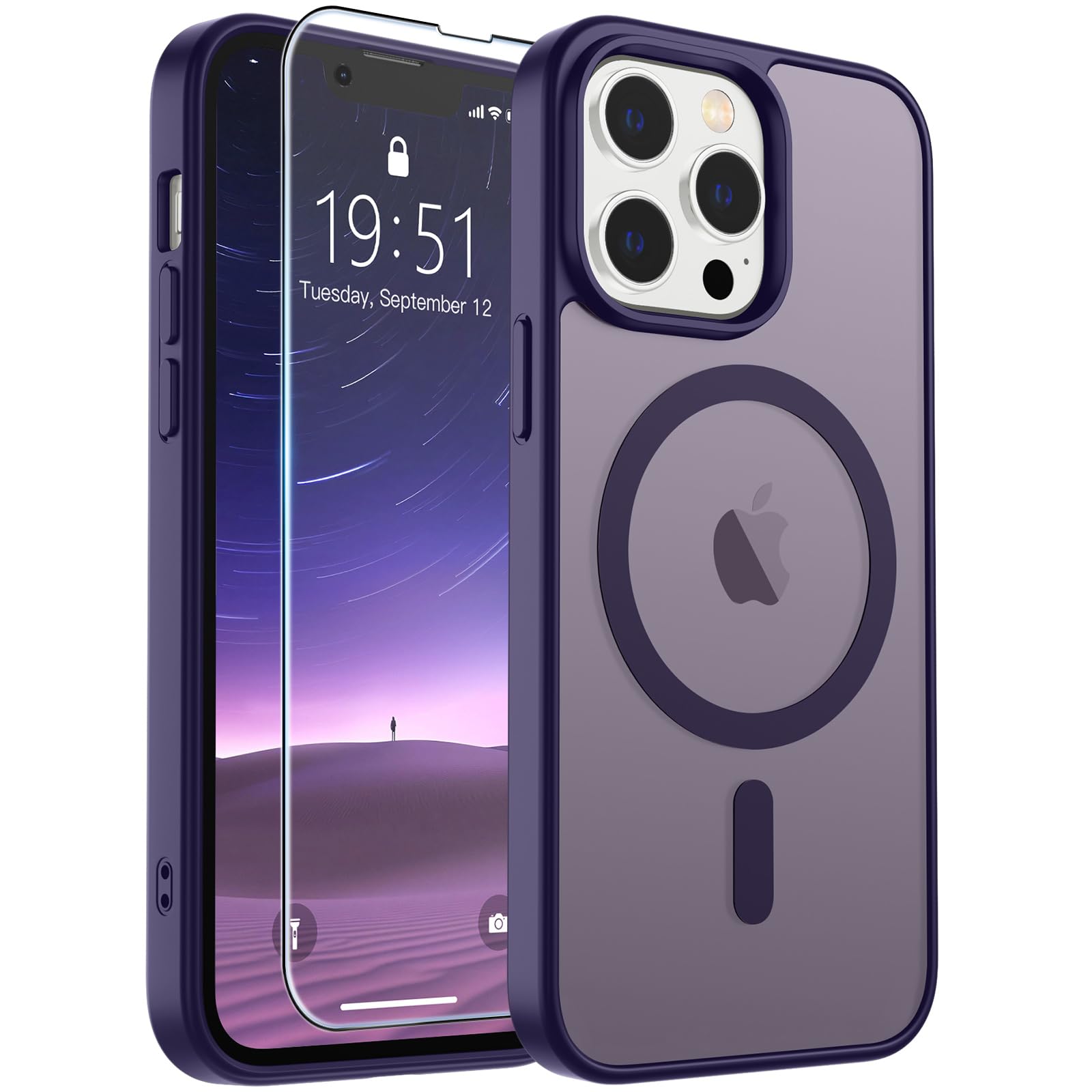 SUPFINE Magnetic for iPhone 17 Pro Max Case with Screen Protector (Compatible with MagSafe)(Military Grade Drop Protection) Translucent Matte Phone Cover,Dark Blue