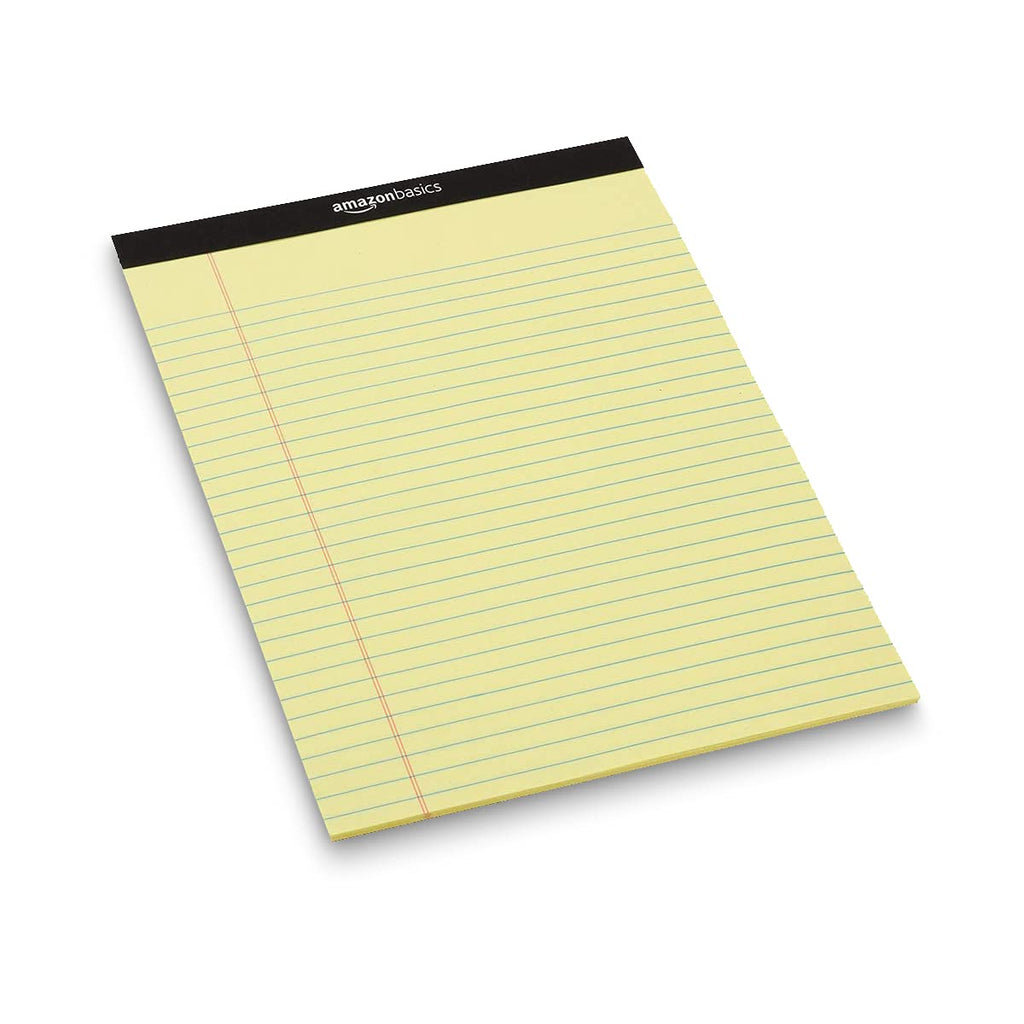Amazon Basics Narrow Ruled Writing Pads, Perforated, 5" x 8", Multicolor, 6-Pack of 50 Sheets