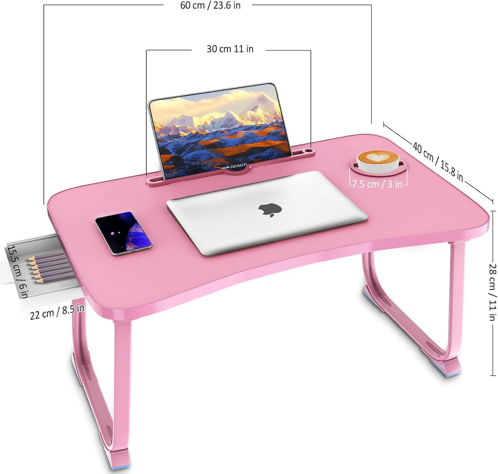 Fayquaze Lap Laptop Desk, Portable Foldable Laptop Bed Table with Storage Drawer and Cup Holder, Lap Desk Lap Bed Stand Tray Table Serving Tray for Eating, Reading and Working