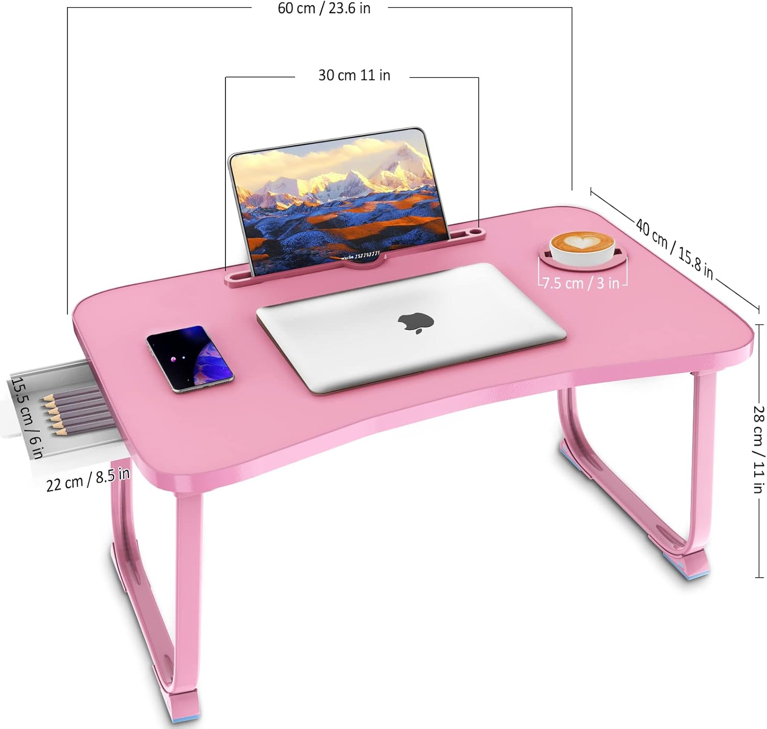 Fayquaze Lap Laptop Desk, Portable Foldable Laptop Bed Table with Storage Drawer and Cup Holder, Lap Desk Lap Bed Stand Tray Table Serving Tray for Eating, Reading and Working