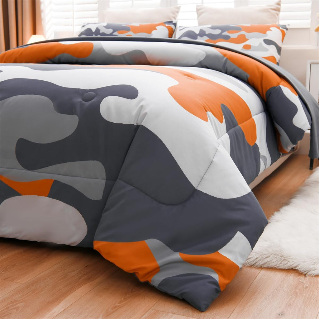 Holawakaka Twin Size Camouflage Bedding Comforter Set with Sheets, Boys Girls Men Camo Bed in A Bag 5 Pieces,Kids Teens Dorm Bed Sets Neutral Farmhouse Lodge Cabin Army Bedspread (Red, Twin)