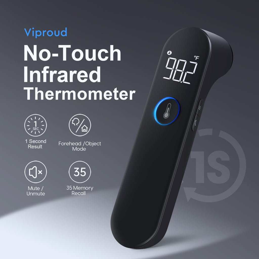 Viproud Thermometer for Adults and Kids, Fast Accurate Baby Thermometer | 1 second Result, Fever Alarm, Mute Mode, Body & Object Mode, 35 Memory Recall, Baby Essentials, Lifetime Support